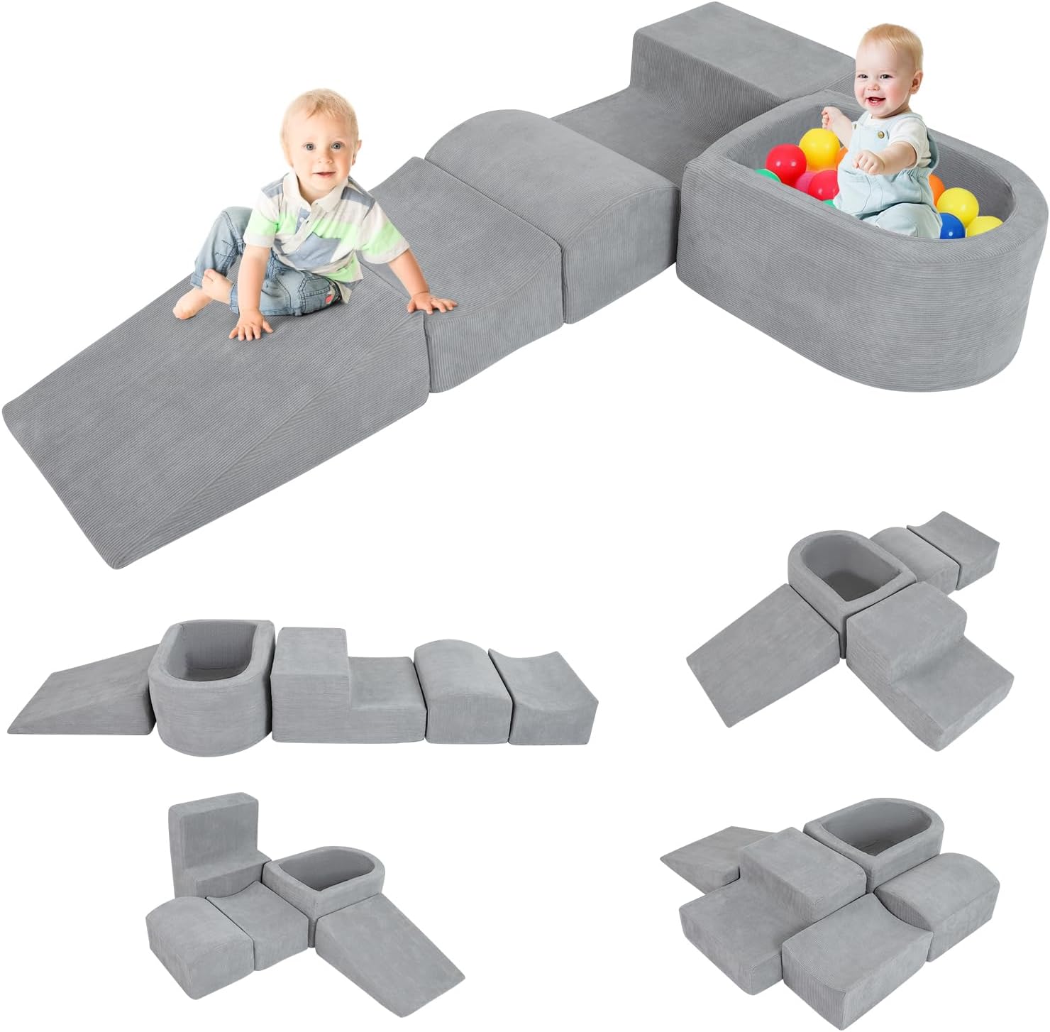FANTASK Bloques de Espuma XXL de 5 Piezas, Bloques de Escalada Gigantes con Piscina de Bolas, Bloques de construcción Grandes para retozar y Escalar, Bloques de construcción Suaves para el hogar, la