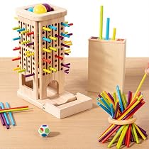 Guopai Giochi Montessori Per Bambini 3-6 Anni – Gioco Da Tavolo In Legno Con 32 Bastoncini Colorati Palla Dado Anello E Box  Gioco Educativo Di Abilita Motoria Family Game E Regalo 0