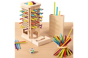 Guopai Montessori Leksak för Barn 3–6 År – Träspel med 40 Färgade Pinnar, Tärning & Trälåda – Utvecklar Finmotorik och Hand-Ö