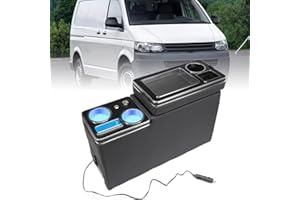 Anlseiod Console Centrale per VW Bus T5 T6 T6.1, Scatola portaoggetti per Console Centrale, portabicchieri, Porta USB, Luce LED, accendisigari, Accessori per Console Centrale Neri