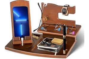 ALIVEBYTE Regalos Navidad Originales para Hombre, Estación de Acoplamiento de Madera para teléfono, Regalos Cumpleanos Hombre o Papà, Aniversario, Valentin, Dia Del Padre Regalos, Organizador de mesita de Noche