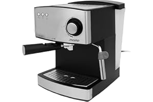 Mesko MS4403 Machine à Espresso Cappuccino, 15 Bars, Cafetière Manuelle pour Café Moulu, Buse Vapeur pour Mousseur a Lait, Réservoir 1,6L, Chauffe-Tasses, Acier Inoxydable/Noir, 850W
