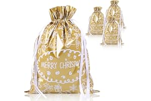 QRTDXP Brown 39 * 51cm Large Size Xmas Gift Wrapping Bag, 4pcs Christmas Goody Drawstring Bag for Christmas Party-gold