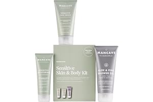 ManCave Sensitive Skin & Body Gift Set, Face Wash, Moisturiser, Shower Gel, Dermatologically Tested, Natural Formulations, Ideal for Travel, Vegan, Made in England, Packaging May Vary