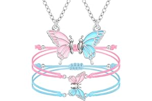 Goiern BFF bransoletki i łańcuszek na szyję dla 2 motyli przyjaźni naszyjnik, bransoletka, najlepsza przyjaciółka, pasujące naszyjniki, bransoletki, prezenty dla kobiet i dziewcząt