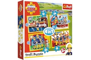 Trefl 12 a 24 Elementi, 4 Set, Il Servizievole Sam il Pompiere, per Bambini da 3 Anni Puzzle, Colore, Hilfreicher Feuerwehrmann Fireman, 34373