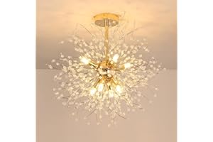 ‎DELIPOP DELIPOP Moderne Kristall Deckenleuchte, Gold Feuerwerk Kristall Kronleuchter Deckenlampe, Golden Deckenleuchten, 8 flammig G9, Lampe für Wohnzimmer, Schlafzimmer, Esszimmer, Küche, Flur