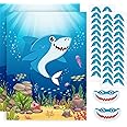 NEBURORA 2 Pack Pin The Tail on The Shark Party Game,2 Large 21"x 28" Posters with 48pcs Stickers for Multiplayer Shark themed Birthday Party Supplies Decorations for Kids Boys Wall Home Decor
