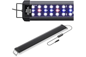 Pawfly 14 W LED per Acquario 45-60 cm, Luce Estraibile con Spettro Completo (Bianco/Blu/Rosso), Modalità Giorno/Notte, Timer Auto On/Off, Luminosità Regolabile