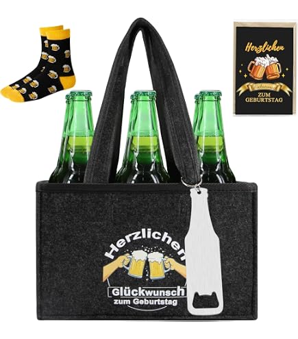 SATINIOR Set Regalo Birra Per Uomo: Borsa In Feltro 6 Scomparti, Calzini Divertenti, Apribottiglie E Pinza - 3