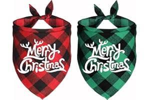 JOTFA 2 Pack Christmas Dog Bandanas, Holiday Plaid Dog Bandanas for Christmas Large Medium Dog Pet (Merry Christmas)