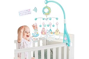 PENGBU RC Mobile Musical Lit Bébé - Mobile Bebe Jouet 0-3 Mois avec 150 Mélodies et Projecteur, Télécommande Boite a Musique Bebe avec, Veilleuse, Fonction de Temporisation - Coffret Naissance Garcon, Bleu