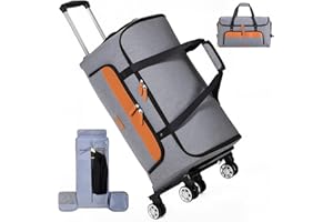 BMaoBBo Reisetasche mit Rollen, Große Reisetasche Faltbar, Tasche mit Rollen für Herren/Damen, Geeignet für Reisen, Wochenendurlaub, Grau