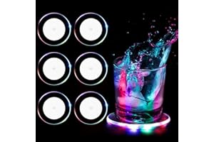 BOUGPENG 6 Pezzi sottobicchieri illuminati colorato Ø 10cm Impermeabile Sottobicchieri Acrilico led per bottiglia 7 colori chiari ON/OFF Sottobicchieri LED per Birra Cocktail