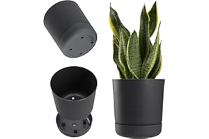 KADAX Pot de fleurs avec soucoupe - Pot de fleurs en plastique - Pot de fleurs minimaliste - Pot décoratif pour fleurs, cactus et herbes (25 cm, anthracite)