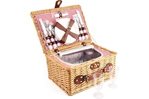 EIRONA Willow Hamper Picknickkorb für 4 Personen mit isoliertem Kühlfach und wasserdichter Decke, Besteckservice-Set, Picknickkörbe aus Korbgeflecht, Picknickkorb-Sets