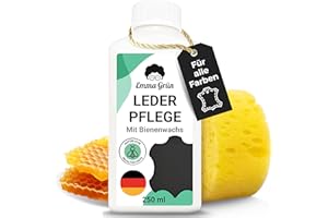 ‎EMMA GRÜN Emma Grün® Lederpflege für Ledercouch & Sofa 250ml [MIT BIENENWACHS] - Glatt- & Kunstleder Pflege - Lederpflege Auto Autositze - Pflegemittel Sofa, Jacken & Autoleder (+SCHWAMM) - Made in Germany