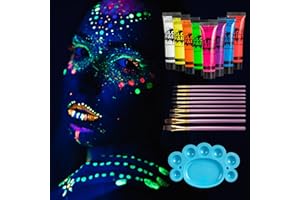 Taekooki 8pcs UV Bodypainting Set Festival Maquillage Glow Neon Facepainting avec 10 pinceaux, Peinture Fluorescente