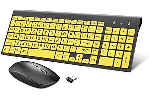 Zienstar-Set Tastiera e Mouse Wireless con Lettere Grandi (Italiana-Layout)| Silenzioso | per Anziani e Persone con Problemi di Vista e Ipovedenti-Giallo