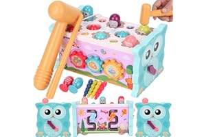 Coikes Jouet Enfant Bebe 1 2 3 4 5 6 An Jouets Éveil Montessori 8 en 1 Jouet en Bois Enfant Jouet éducatif Apprentissage Jouet de Martelage Bebe avec Jeu de Taupe labyrinthe, pêche magnétique, horloge