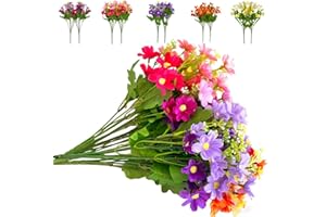 Amajoy 10 Bundles Silk Daisy UV Resistant Artificial Flower Faux Wildflowers Greenery Shrubs Plants Plastic Bushes Indoor Farmhouse Outdoor Garden Planter Decoration (Colorful)
