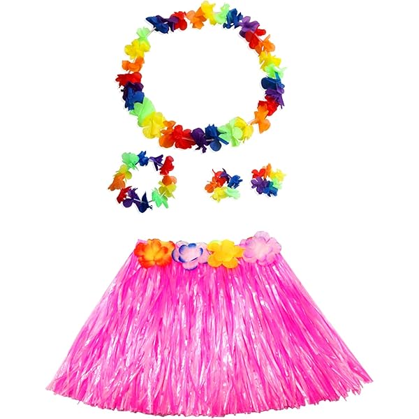 Costume Hawaii 5 Pezzi - Gonna, Collana E Braccialetti Fiori - Foto 12