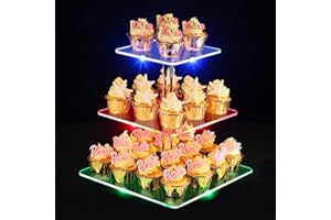 Ulifeme 3-poziomowy stojak na babeczki, możliwość ponownego ładowania, światło LED, kwadratowy, przezroczysty stojak na tort na Boże Narodzenie, wesela, jubileusze, baby shower, przyjęcia urodzinowe,