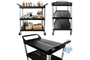 TDBS The Dustpan and Brush Store Multipurpose 3 Tier Trolley on Wheels - Premium Design Catering Storage Trolley with Shelves, Perfect for Restaurants, Kitchens, Hotel etc - Large