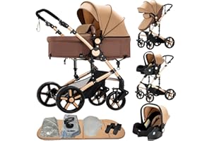 Reenborn Poussette 3 en 1, Poussette Bebe avec Réversible Deux Façons de Pousser, Pousette avec Cadre Aluminium Haute Paysage, Pousette 3 en 1 avec Conception Pliable en Un Clic (588 Khaki)