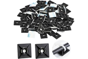 VXIWSCY Pack de 100 Embases Adhésives pour Attaches de Câble, 19mm x 19mm, Noir - Supports Auto-Adhésifs pour Serre-Câbles, Idéal pour Organisation de Câbles à la Maison et au Bureau，Sécurité et durabilité
