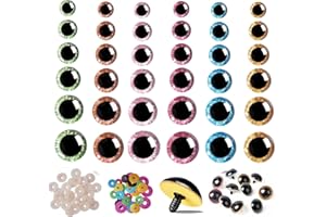 Movstriker 180Pcs 3D Glitter Safety Eyes for Crochet Toys, 12-30mm Crochet Eyes with Washer, Safety Eyes for Amigurumi Plush Animal Crochet Bear Crafts Making, Stuffed Animal Eyes, 6 Color