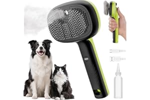 pecute Brosse Chat/Chien Autonettoyante, Brosse Vapeur Chat, Brosses Vaporisateur Chien, Efficace pour Poils Long et Court, 2 Mode de Pulvérisation, Antistatique, Ne Chauffe Pas, Vert