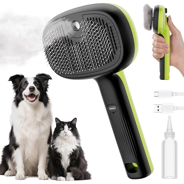 JIANGLAI Katzen-Dampfbürste – 3-in-1 Mit Sprühfunktion, Selbstreinigend, Wiederaufladbar, Für Fellpflege