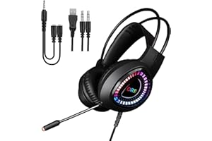 DR1TECH FireScout+ Cuffie da Gaming LED con Filo e Microfono per PC - Cuffie Over Ear Driver 40mm con Audio Stereo - USB e Doppio Jack + Adattatore incluso