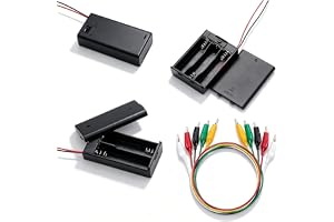 WJUAN 3 stycken AA batterihållare (3–4,5 V) med på/av-strömbrytare och 5 krokodilklämmor testlinjenklämma, batterifack plastl