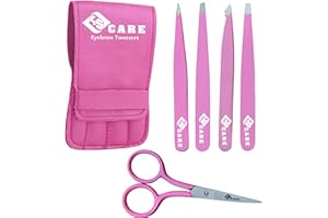 YSCARE Ensemble de pinces à épiler professionnelles en acier inoxydable pour épiler les sourcils, les poils du visage et les points noirs incarnés, outil de beauté quotidien pour femme (rose)