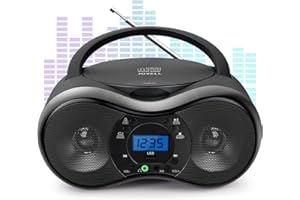 JOVELL Portable CD Player Boombox, FM Radio Boombox with Bluetooth5.1, USB Input, 3.5mm Aux Input, Headphone Jack, CD/CD-R/CD-RW Compatible, AC DC Powered, Clear Stereo Sound for Kids Elderly Home (Black)