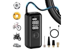 LUJASI Electric Air Pump, Mini Portable Air Compressor Bicycle Pump Electric 150 PSI 6000 mAh Battery Compressor with LED and USB LCD Real Time Tyre Pressure Monitoring Suitable for Bicycles, Cars, Basket