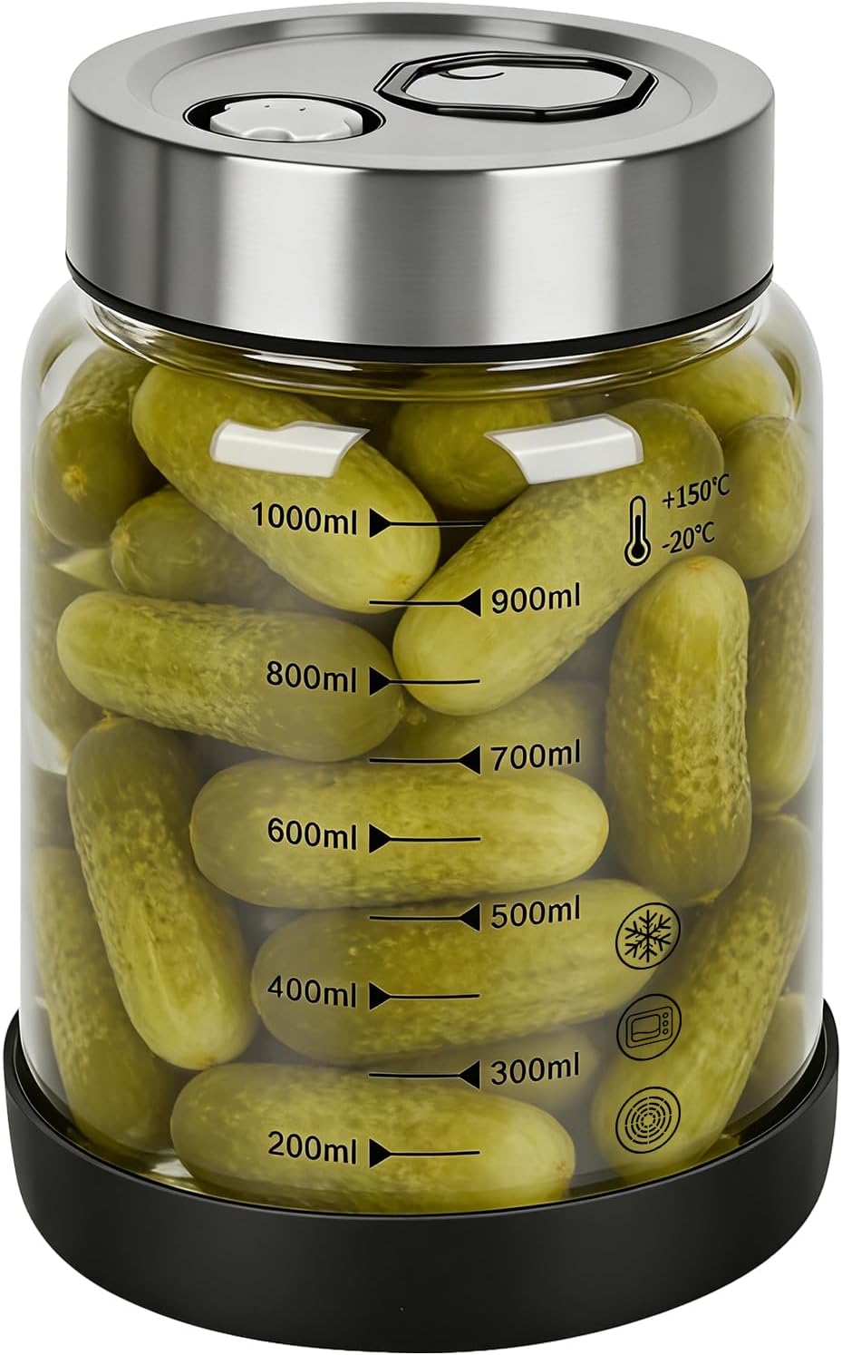 RUCUDIM Tarro de fermentación con tapa de 1 L, vaso de fermentación con ventilador de fermentación, recipiente para kimchi, vaso de kéfir, vasos de fermentación, vidrio kimchi, cristal de fermentación