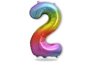 FUNXGO Globo Gigante Número 2 en arcoíris - Decoración para Aniversarios, Celebraciones - Decoracion 2 Cumpleaños años - Globo arcoíris con Número 2 - Inflar con Helio o Aire - Globo 2 arcoíris