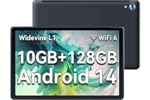 Whitedeer Newest Android 14 Tablet,10 Inch Tablet 10GB RAM+128GB ROM+1TB TF, Octa-Core CPU,1280 * 800 IPS, Wi-Fi 6 /Widevine L1/5000mAh/Dual Camera/Face ID/OTG Connection-Black…