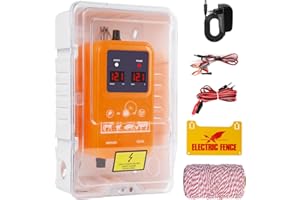 DNOYEVVS Weidezaungerät mit Weidezaun Seil 200 m, 15Km Reichweite 2 Joule 7 KV–13KV Einstellbare Elektrozaungerät für Weidezäune, Viehzaun, Eichhörnchen, verwendet für Gärten, Hühnerställe (Orange)