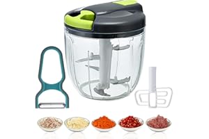 Tohoee 900ml Tritaverdure da Cucina Manuale con Mixer e 5 Lame Grande Capacità Tritatutto Taglia Cipolle per Verdure, Frutta, Cipolle, Noci, Aglio Piccoli Elettrodomestici da Cucina