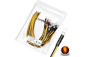 CHANZON [Fil UL] 20 pcs Pré-câblés 5mm Jaune Clignotant LED Diode Lumières (Lentille Transparente Ronde Transparente DC 12V) avec 680 ohms 1/4 W Résistance et 24 AWG Fil Voyant Émettant Diodes