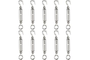 FEPITO 10 Piezas Tensor de Alambre Tensor 304 Gancho y Ojo Tensor Ajustable M4 Juego de Tensor de Acero Inoxidable de Alta Resistencia