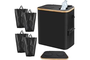 GIOVARA Poubelle de Recyclage 140L avec Couvercle, Collecteur de Bouteilles 2 Compartiments, Poubelle Tri Sélectif pour Cuisine, 4 Sacs Intérieurs pour Verre/Plastique, Rangement Maison/Jardin(noir)