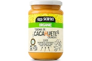 ECOSANA CREMA DE CACAHUETE CRUNCHY CERTIFICADO BIO by DRASANVI - Fuente de proteínas - Alto contenido en fibra - 100% cacahuetes ecológicos - VEGANO - SIN GLUTEN - 350g