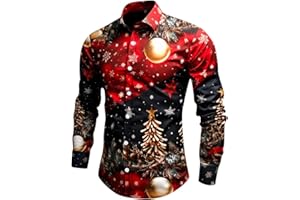 PXJSDWE Weihnachtshemd Herren Langarm Weihnachten Muster 3D Bedruckte Hemd Slim Fit Stehkragen Bügelfrei Weihnachtsmann Hemden Lustige Männer Freizeithemd