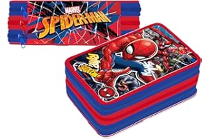 Cerdà Plumier Astuccio Triplo Scuola Spiderman MARVEL, 3 Zip con Scomparti organizzati, Completo 44 pezzi Colori GIOTTO, Bambino Originale 20 cm Rosso Blu