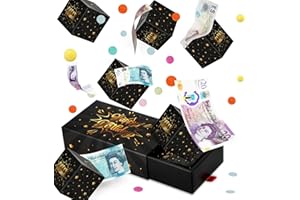 GIFTOTA Happy Birthday Surprise Explosion for Money - Pop Up Exploding Box with Confetti - Bouncing Gift Box Black Gold for Kids Boys Men Dad Husband